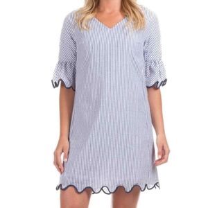 Duffield Lane Rosalie Dress V-neck Seersucker Women’s Size Medium Navy NWT